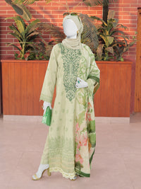 Green Embroidered 3Pc Stitched Suit | PLS-24-7592