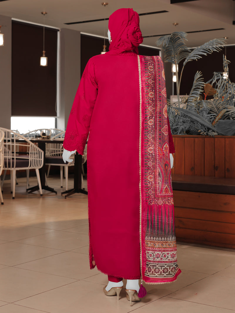 Pink Embroidered 3Pc Stitched Suit | PLS-24-7593