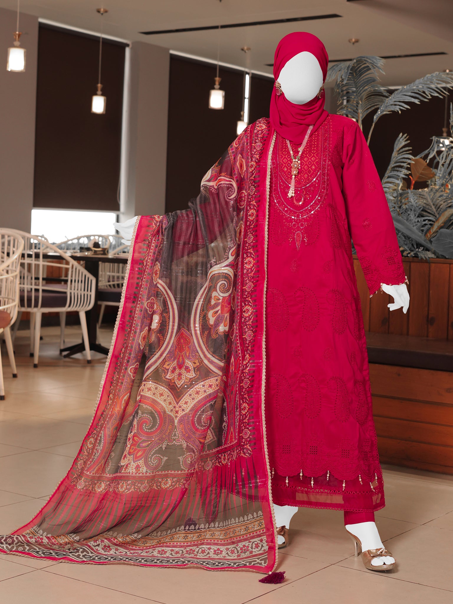 Pink Embroidered 3Pc Stitched Suit | PLS-24-7593