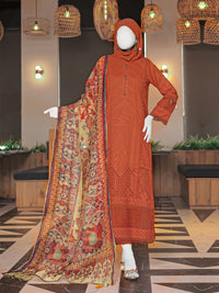 Rust Embroidered 3Pc Stitched Suit | PLS-24-7595