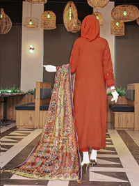 Rust Embroidered 3Pc Stitched Suit | PLS-24-7595
