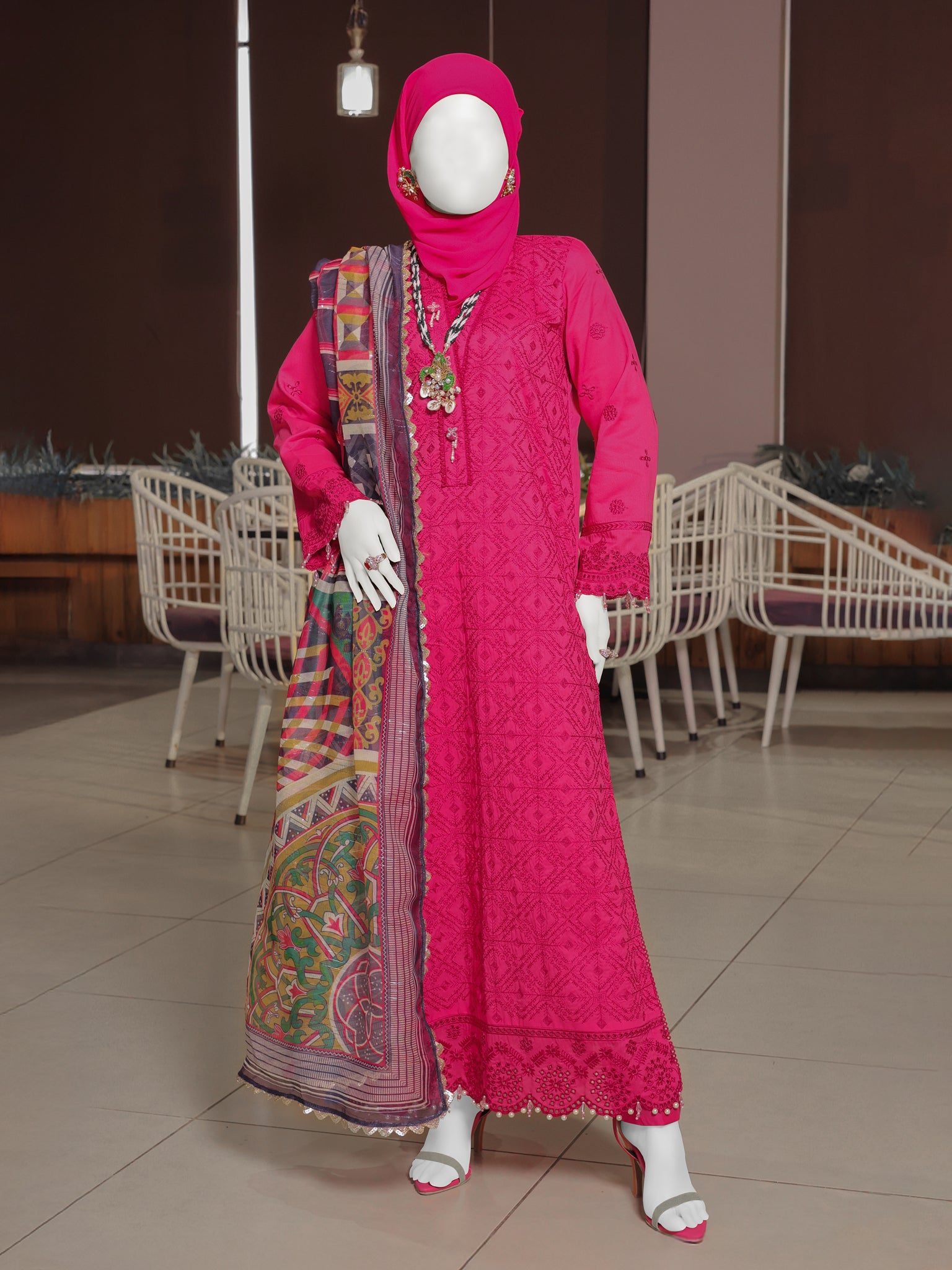 Pink Embroidered 3Pc Stitched Suit | PLS-24-7596