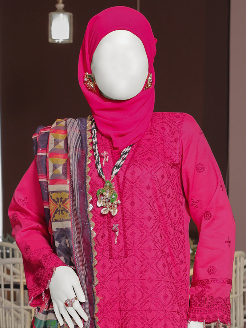 Pink Embroidered 3Pc Stitched Suit | PLS-24-7596