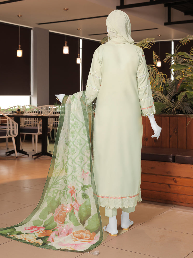 Green Embroidered 3Pc Stitched Suit | PLS-24-7598