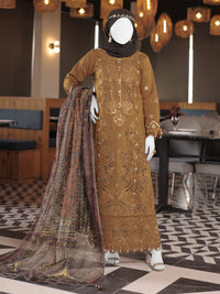 Brown Embroidered 3Pc Stitched Suit | PLS-24-7601