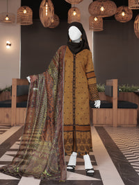 Brown Embroidered 3Pc Stitched Suit | PLS-24-7603