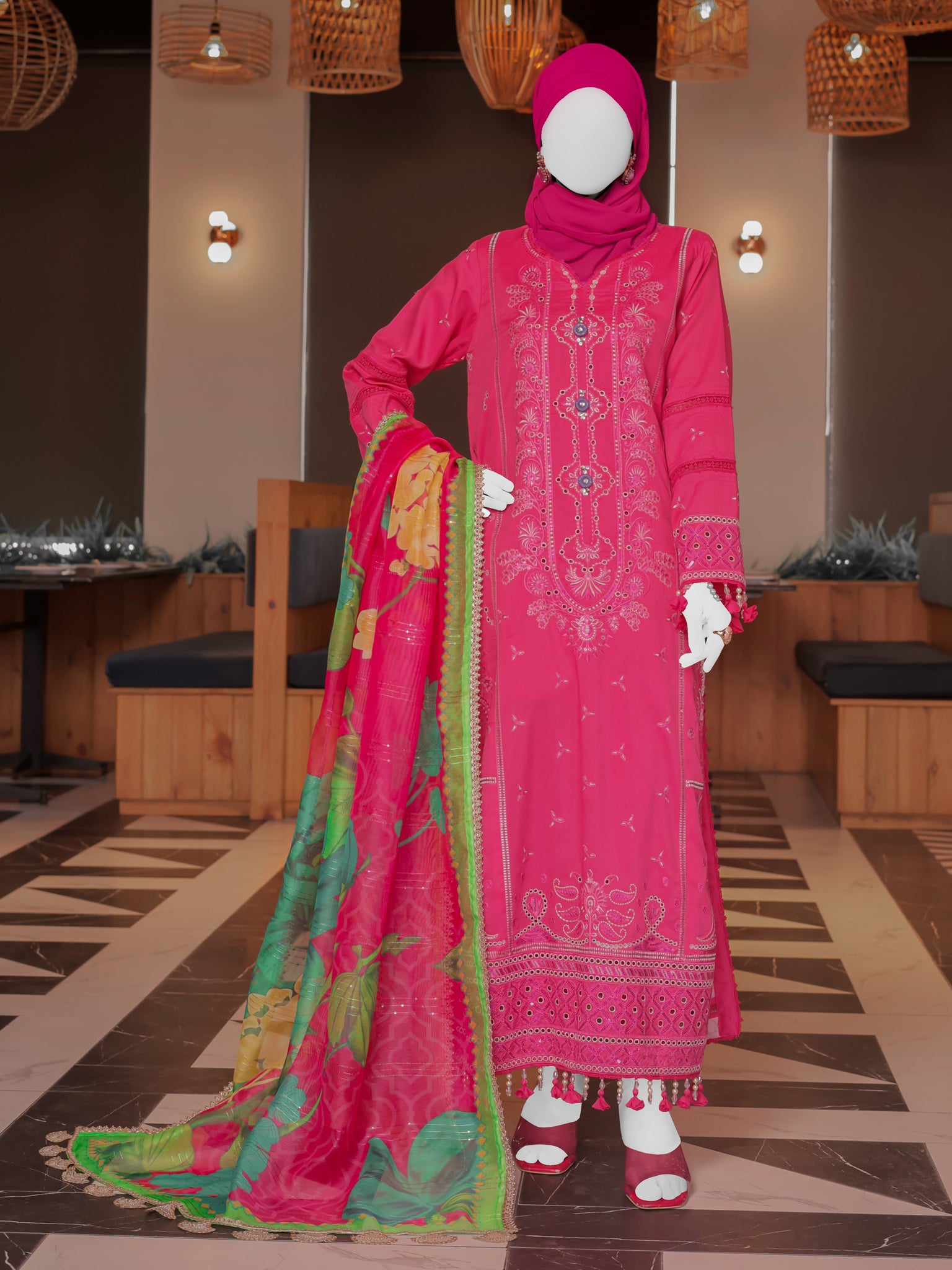 Fuchsia Embroidered 3Pc Stitched Suit | PLS-24-7604
