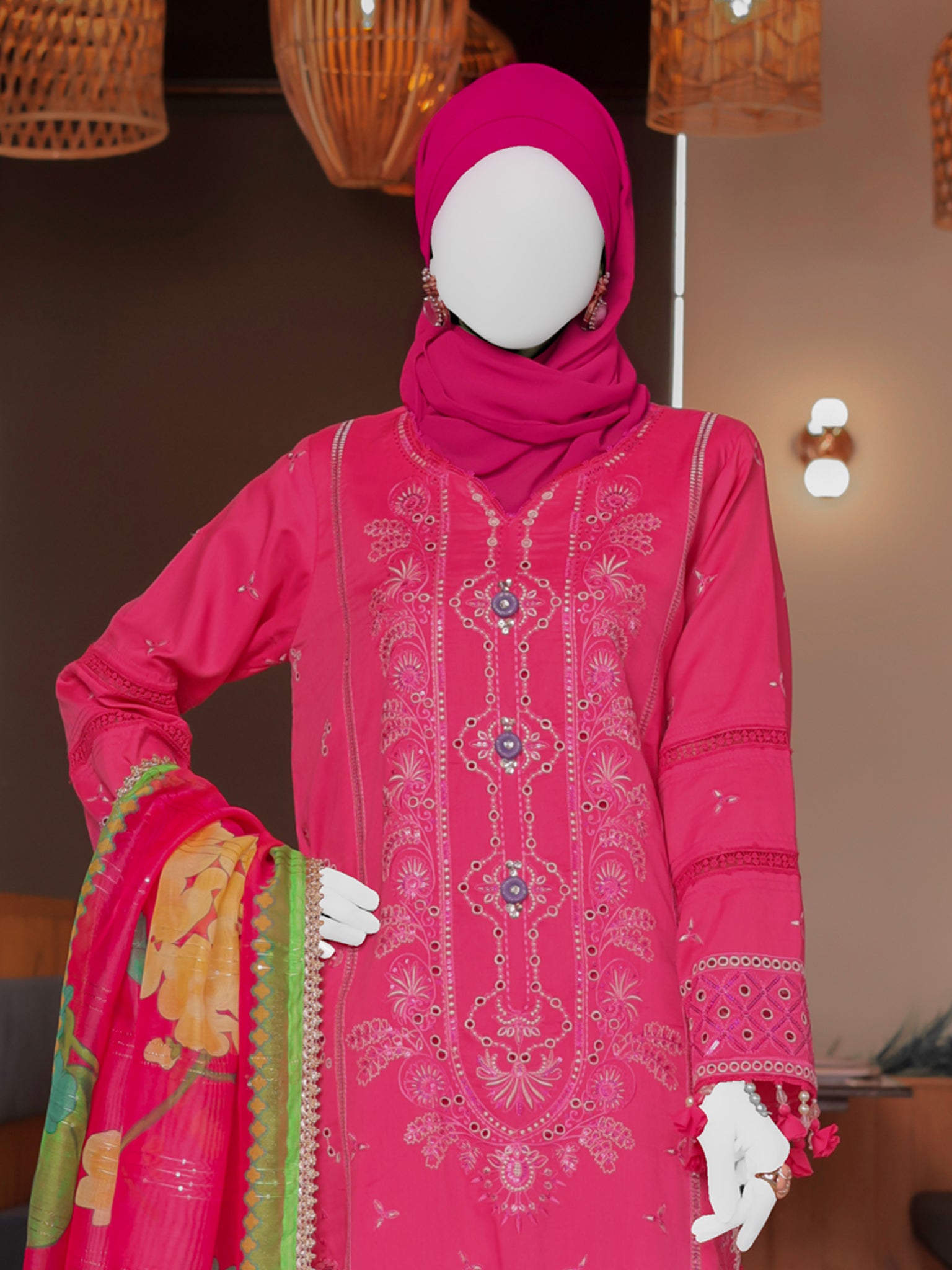 Fuchsia Embroidered 3Pc Stitched Suit | PLS-24-7604