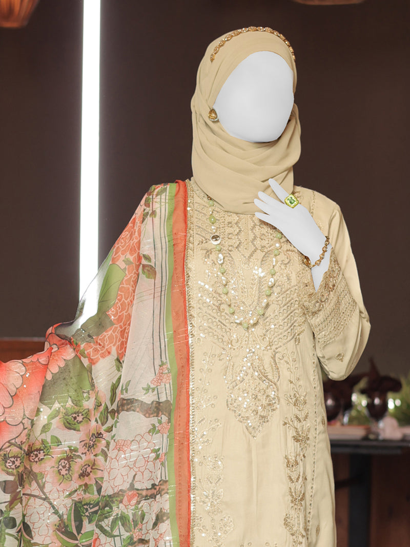Fawn Embroidered 3Pc Stitched Suit | PLS-24-7606