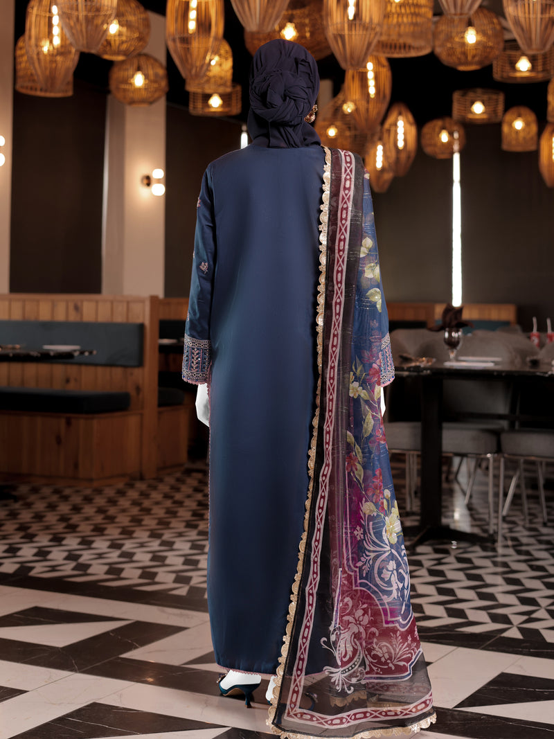 Blue Embroidered 3Pc Stitched Suit | PLS-24-7607