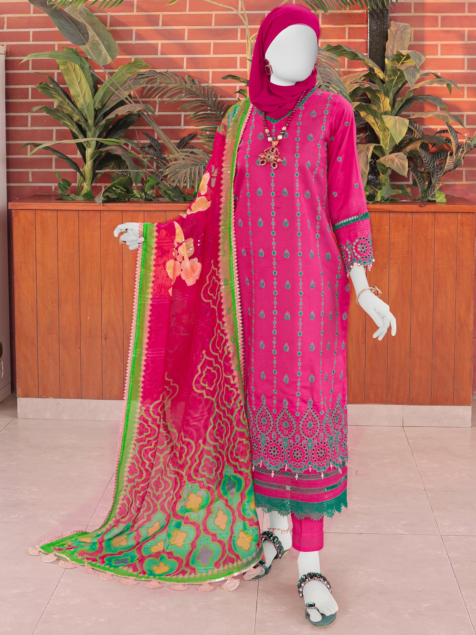 Pink Embroidered 3Pc Stitched Suit | PLS-24-7608
