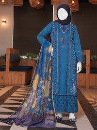 Blue Embroidered 3Pc Stitched Suit | PLS-24-7609