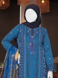 Blue Embroidered 3Pc Stitched Suit | PLS-24-7609