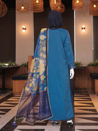 Blue Embroidered 3Pc Stitched Suit | PLS-24-7609