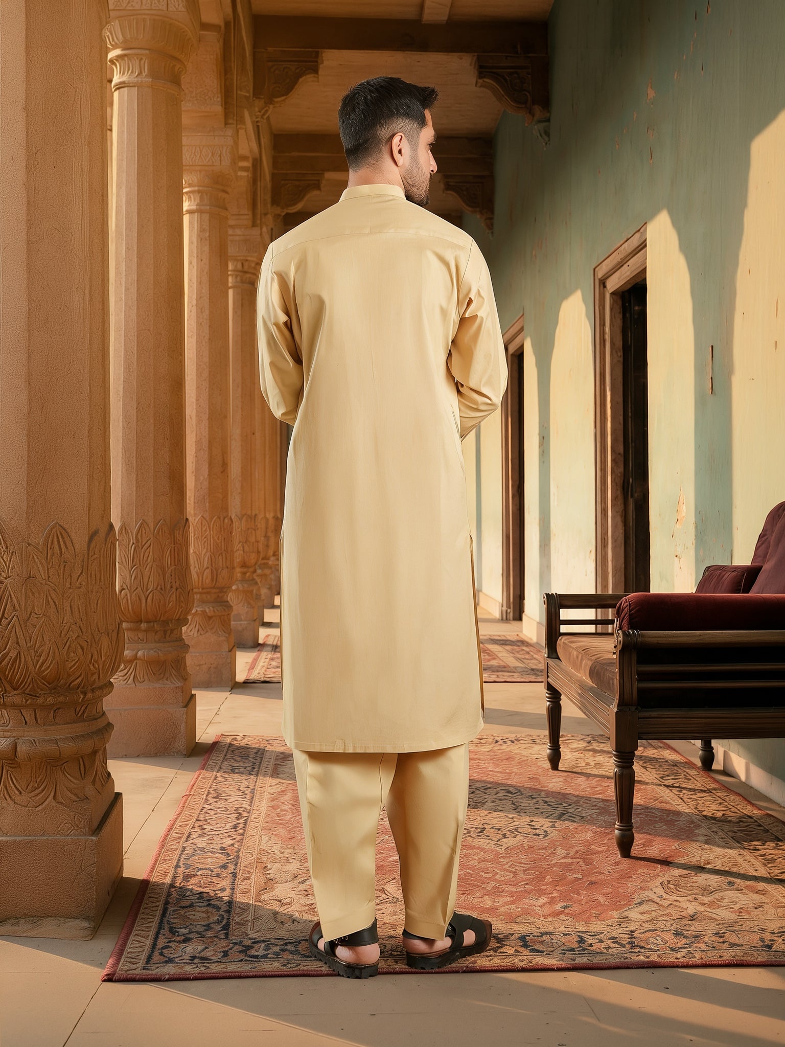 Camel Latha Unstitched Fabric | PMU-10160BX