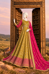 Lime Green & Fuschia Pink Chiffon Rang-e-Sahar 3Pc Unstitched Suit | PJLUXU-251050