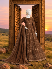 Brown Chiffon Rang-e-Sahar 3Pc Unstitched Suit | PJLUXU-251046
