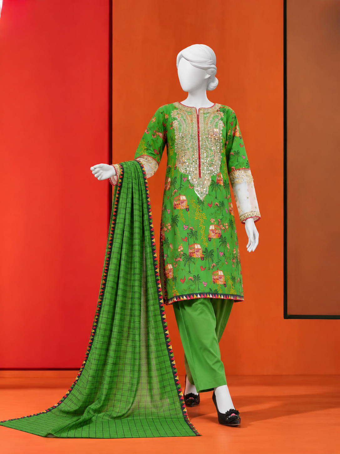 3Pc Stitched Lawn Embroidered Suit | PLS-24-1271B