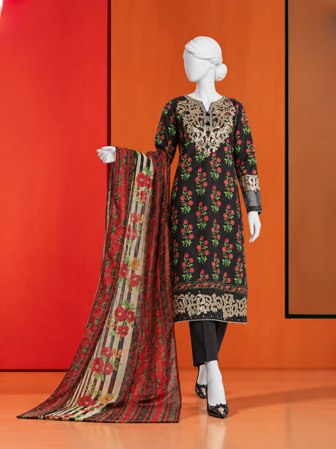 3Pc Stitched Lawn Embroidered Suit | PLS-24-1275B
