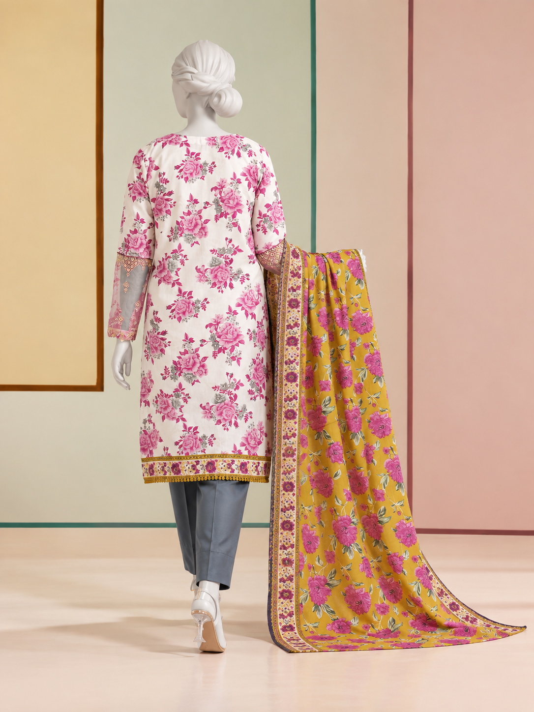 3Pc Stitched Lawn Embroidered Suit | PLS-24-1278A