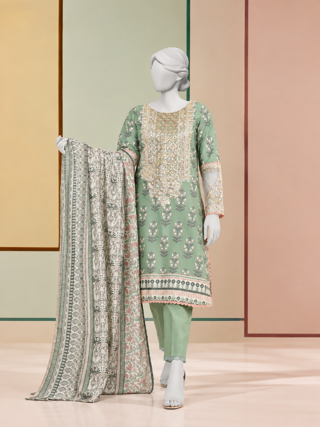 3Pc Stitched Lawn Embroidered Suit | PLS-24-1277B