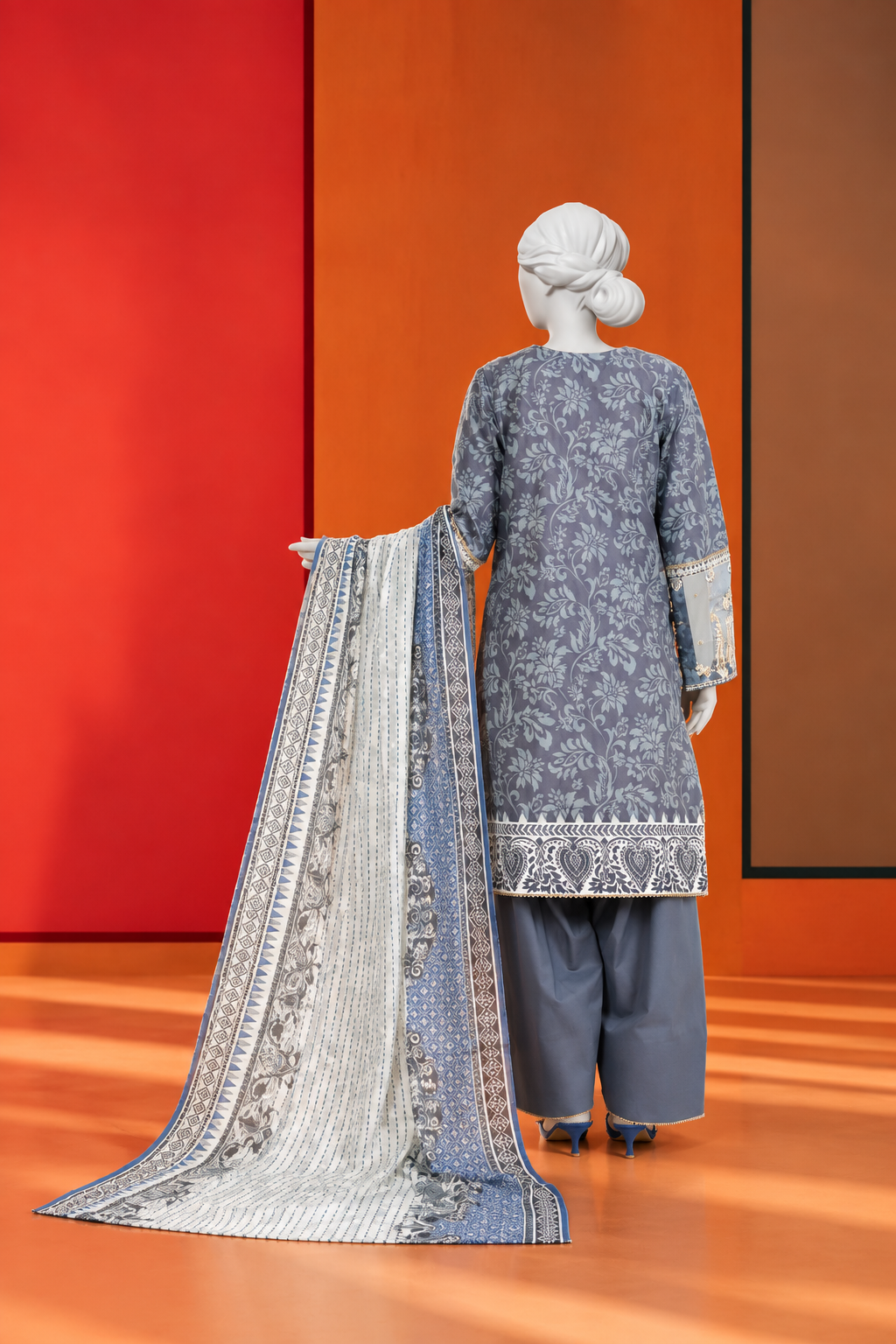 3Pc Stitched Lawn Embroidered Suit | PLS-24-1270A