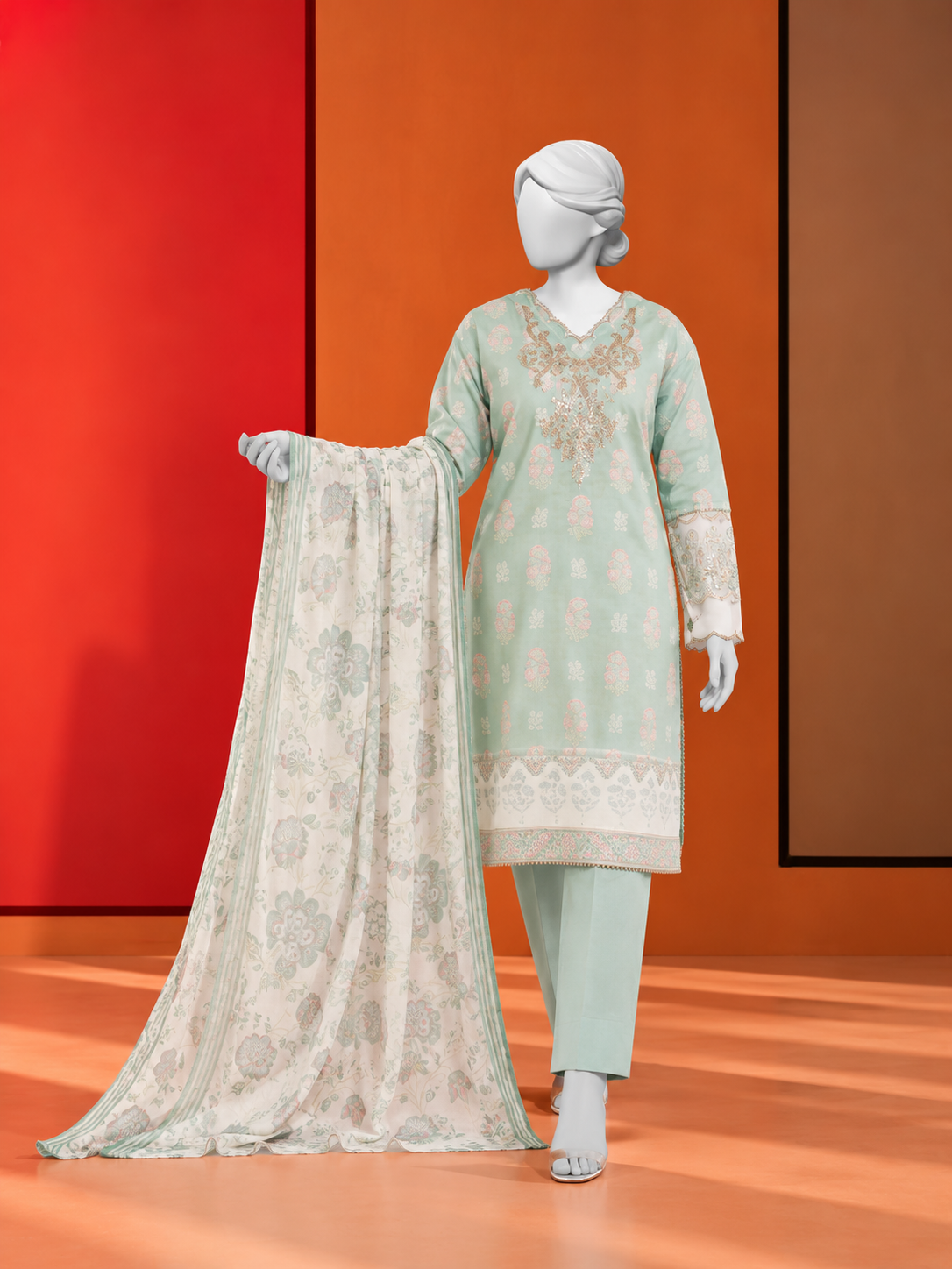 3Pc Stitched Lawn Embroidered Suit | PLS-24-1269A