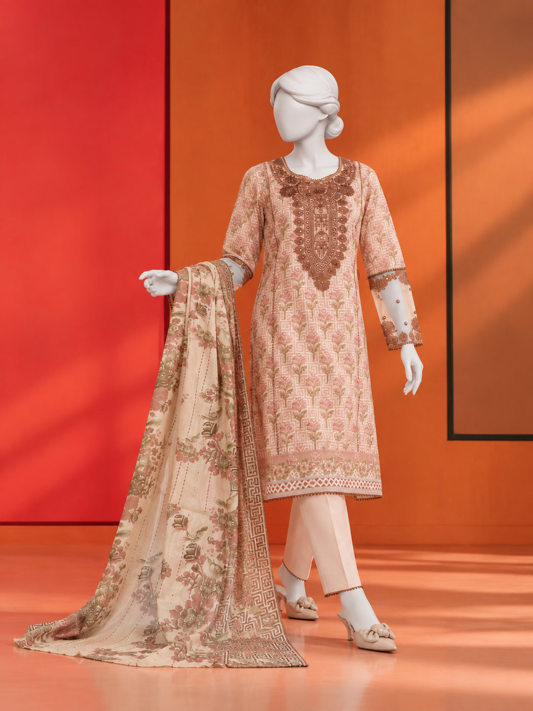 3Pc Stitched Lawn Embroidered Suit | PLS-26-1287A