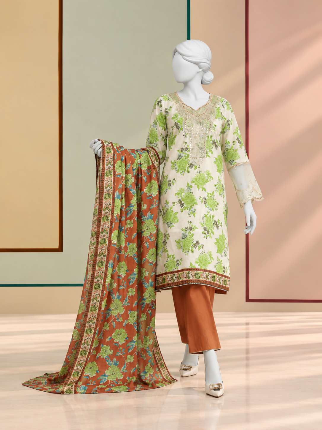 3Pc Stitched Lawn Embroidered Suit | PLS-24-1278B