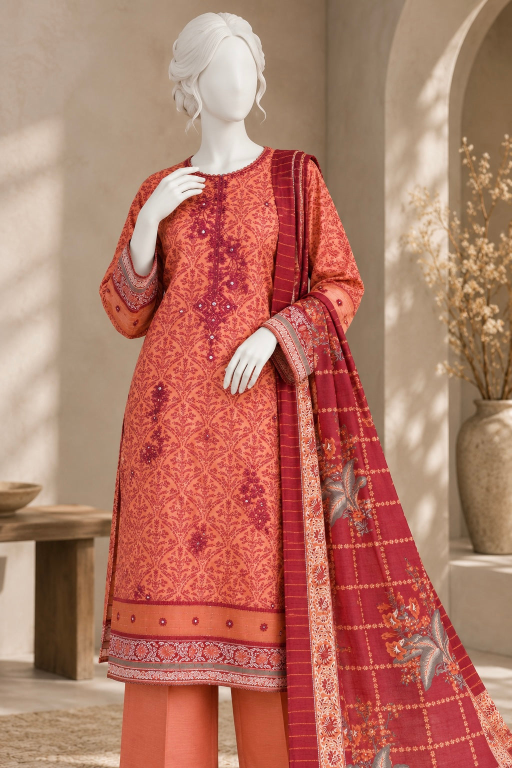 Printed Embroidered Khaddar Unstitched Suit | PJBCKU261165A