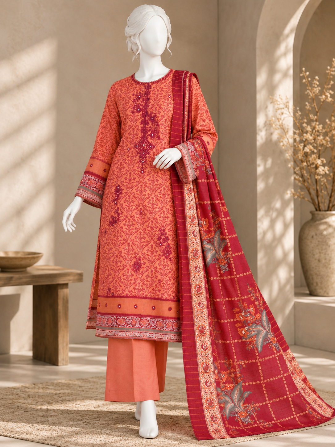 Printed Embroidered Khaddar Unstitched Suit | PJBCKU261165A