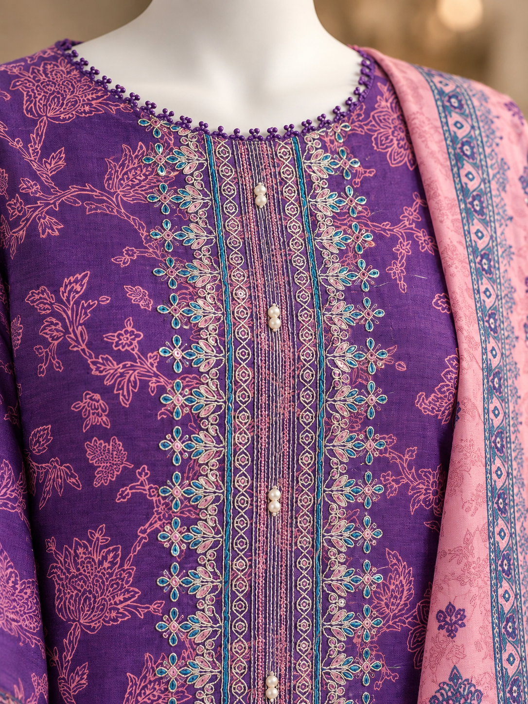 Printed Embroidered Khaddar Unstitched Suit | PJBCKU261166B