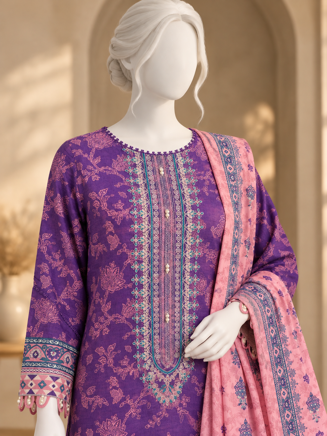 Printed Embroidered Khaddar Unstitched Suit | PJBCKU261166B