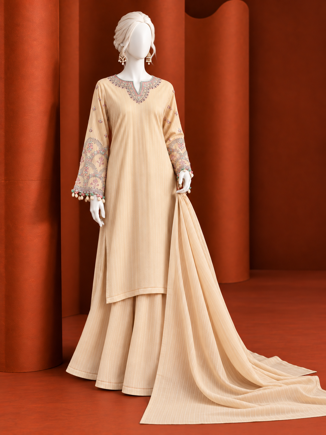Shiffon 3Pc Stitched Suit | PJPWS-260572