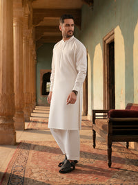 White Latha Unstitched Fabric | PMU-10159BX