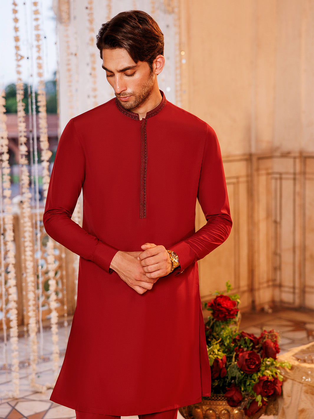 Mevlot Red Boski Unstitched Fabric | PMU-10068