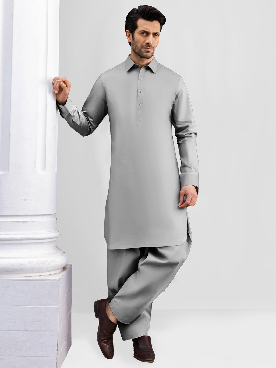 Grey Cotton Kameez Shalwar PMKS-10011 – Panjnad Shop