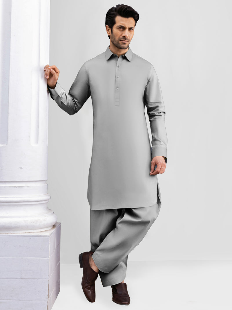 Grey Cotton Kameez Shalwar | PMKS-10011