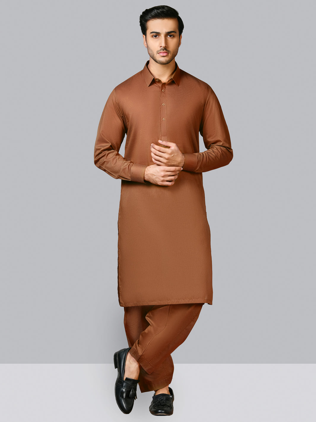 Brown Blended Unstitched Fabric for Men