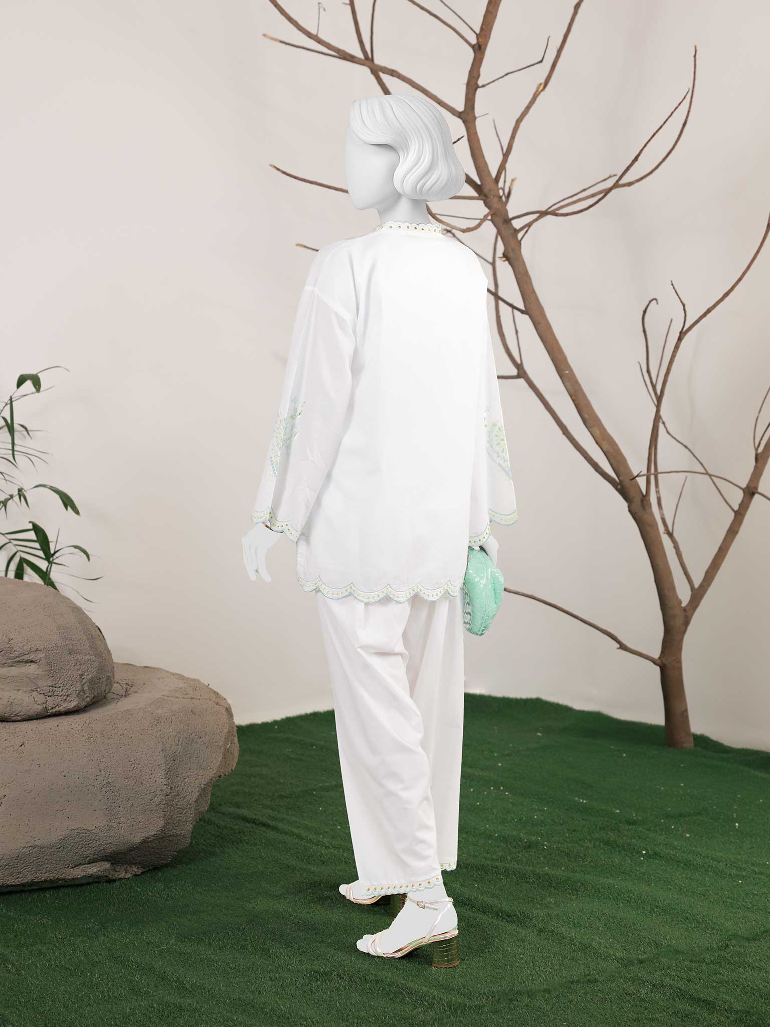 2Pc Stitched Imported Cotton Embroidered  Suit | PJ-AZW-03