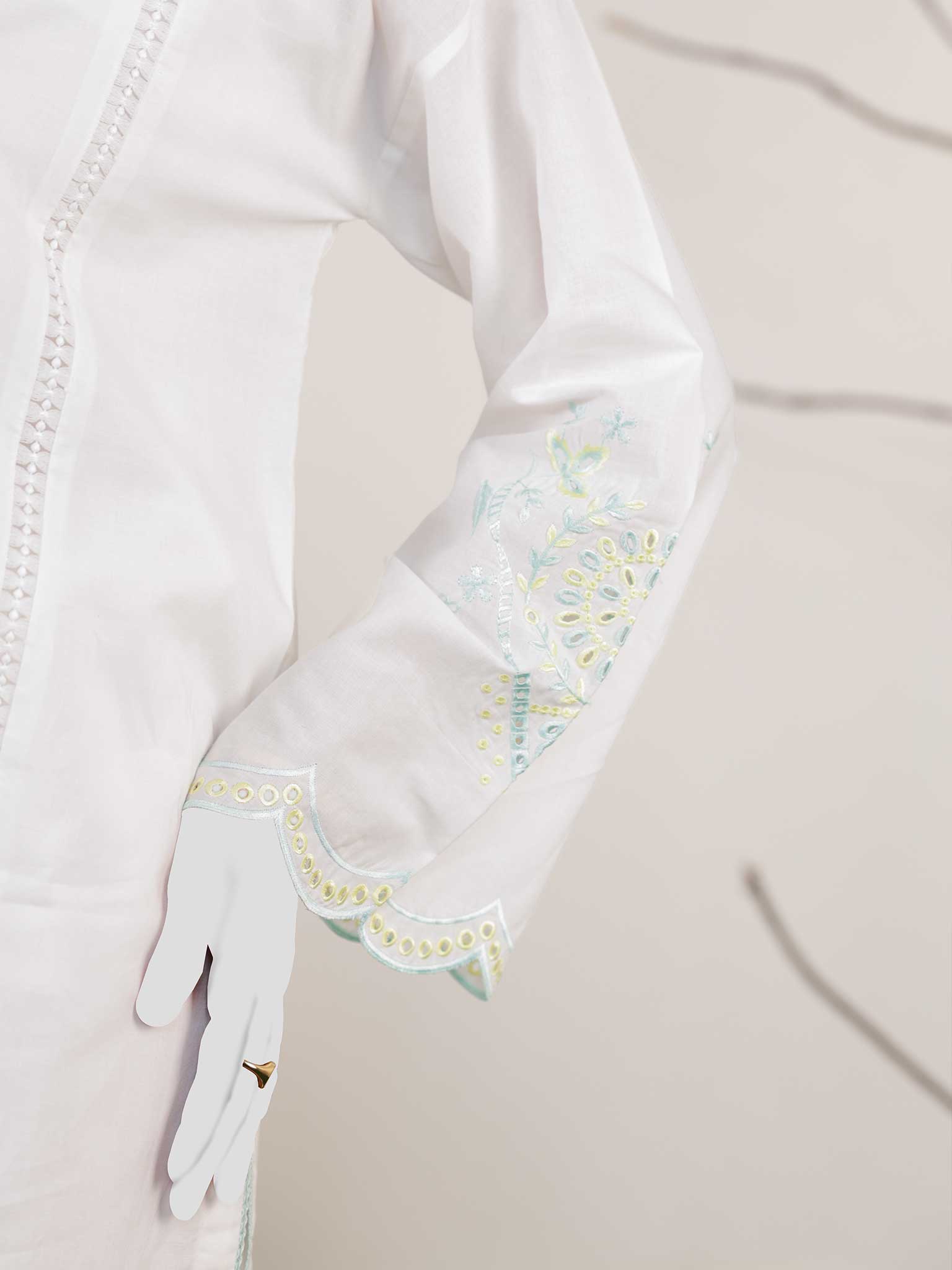 2Pc Stitched Imported Cotton Embroidered  Suit | PJ-AZW-03