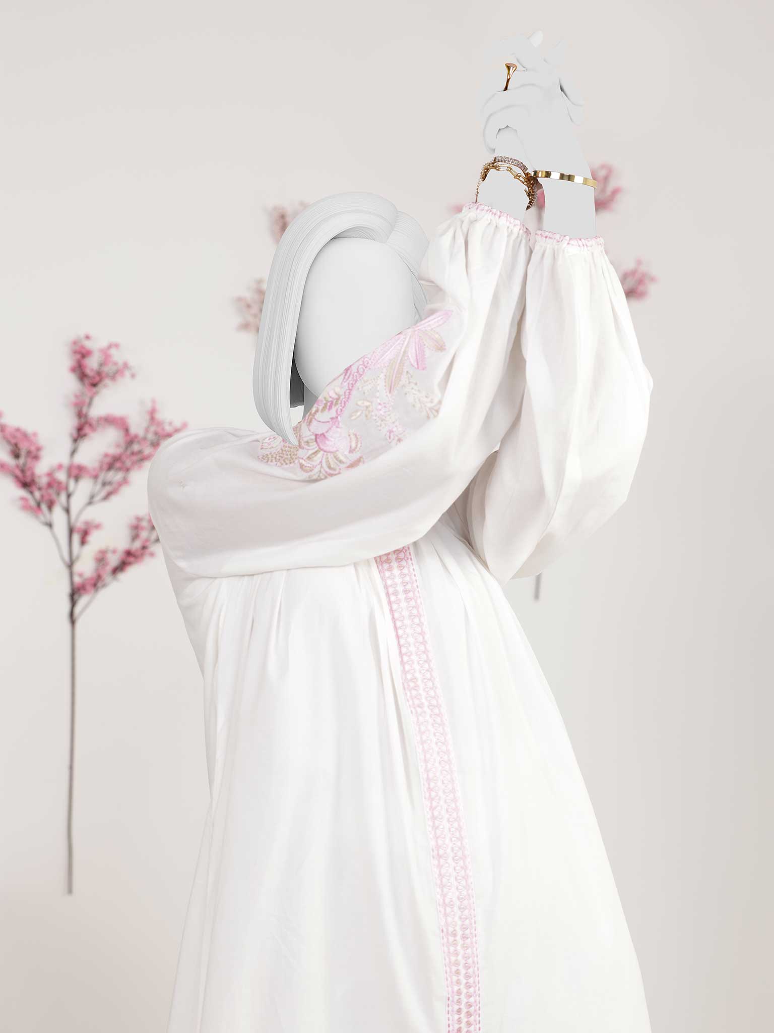 1Pc Stitched Imported Cotton Long Embroidered Dress | PJ-AZW-05