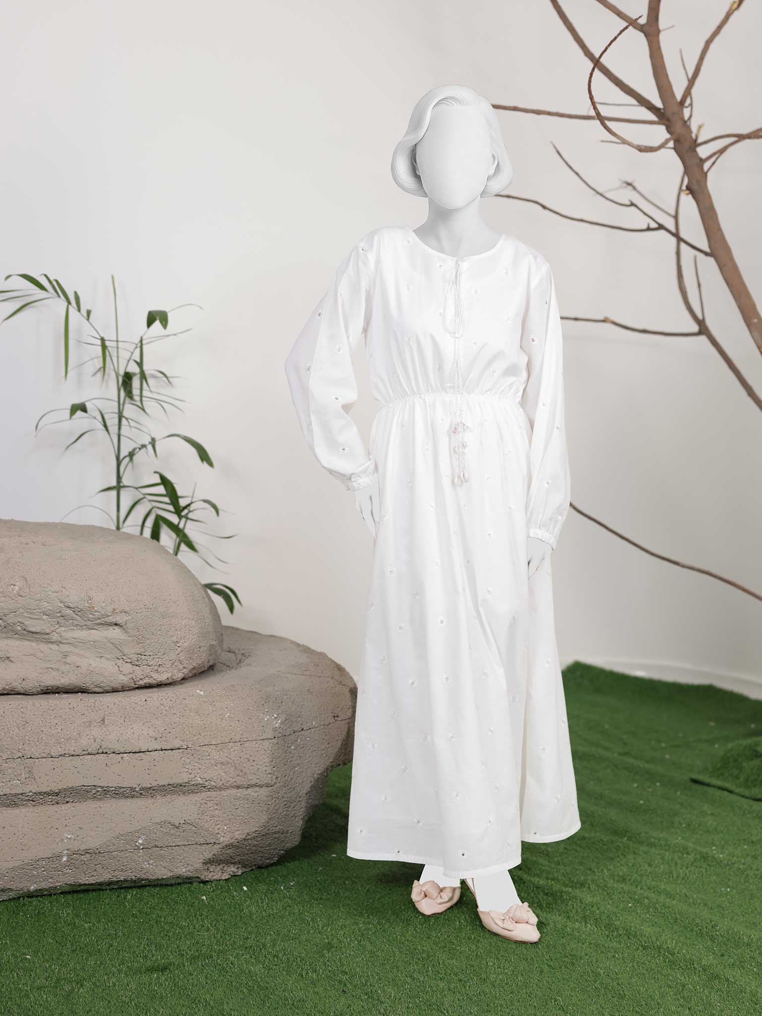 1Pc Stitched Chikankari Long Embroidered Dress | PJ-AZW-06