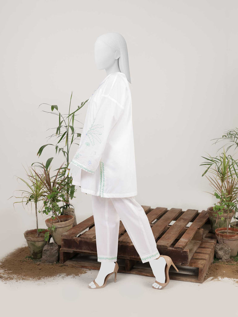 2Pc Stitched Imported Cotton Embroidered Suit | PJ-AZW-08