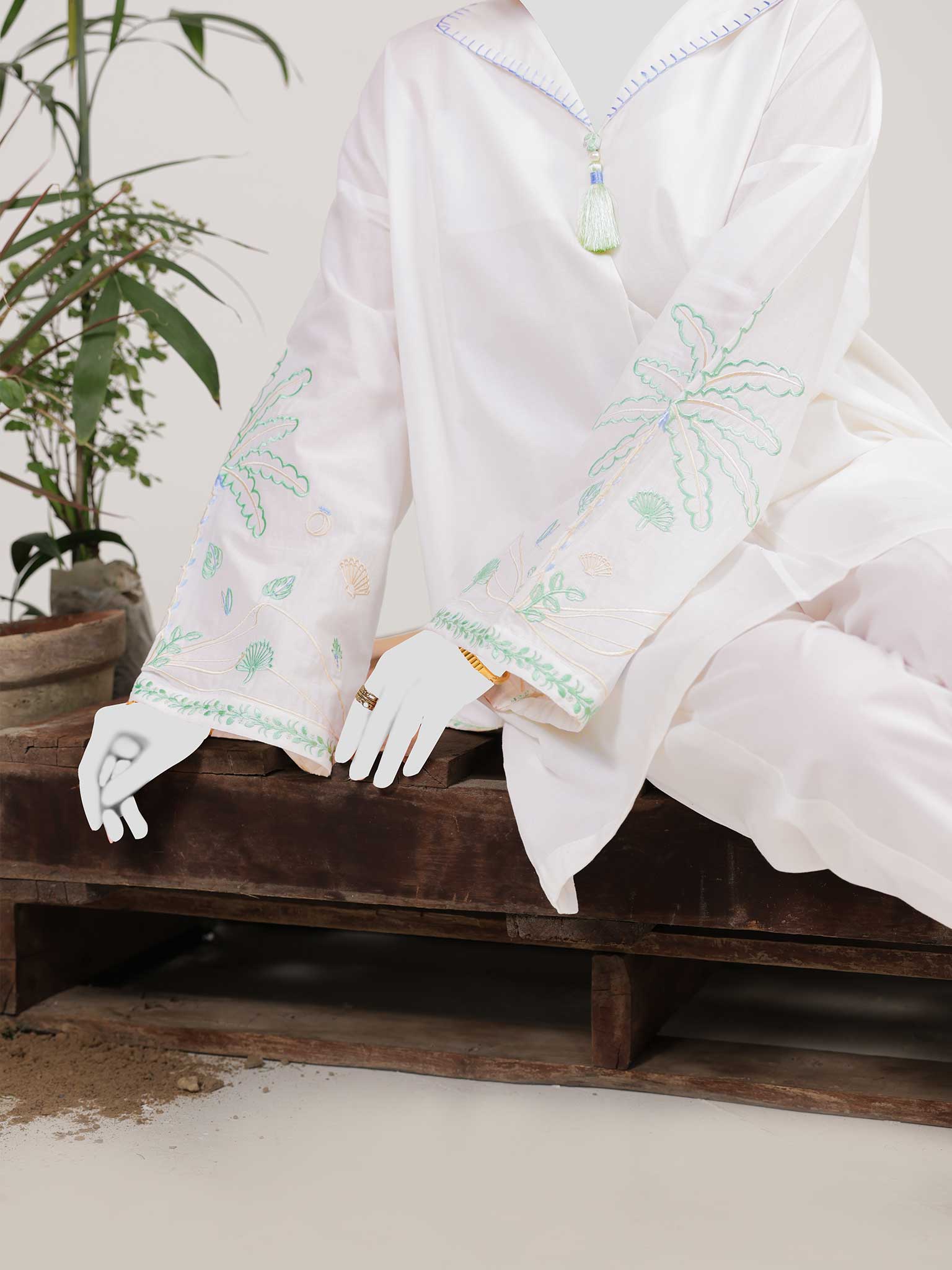2Pc Stitched Imported Cotton Embroidered Suit | PJ-AZW-08