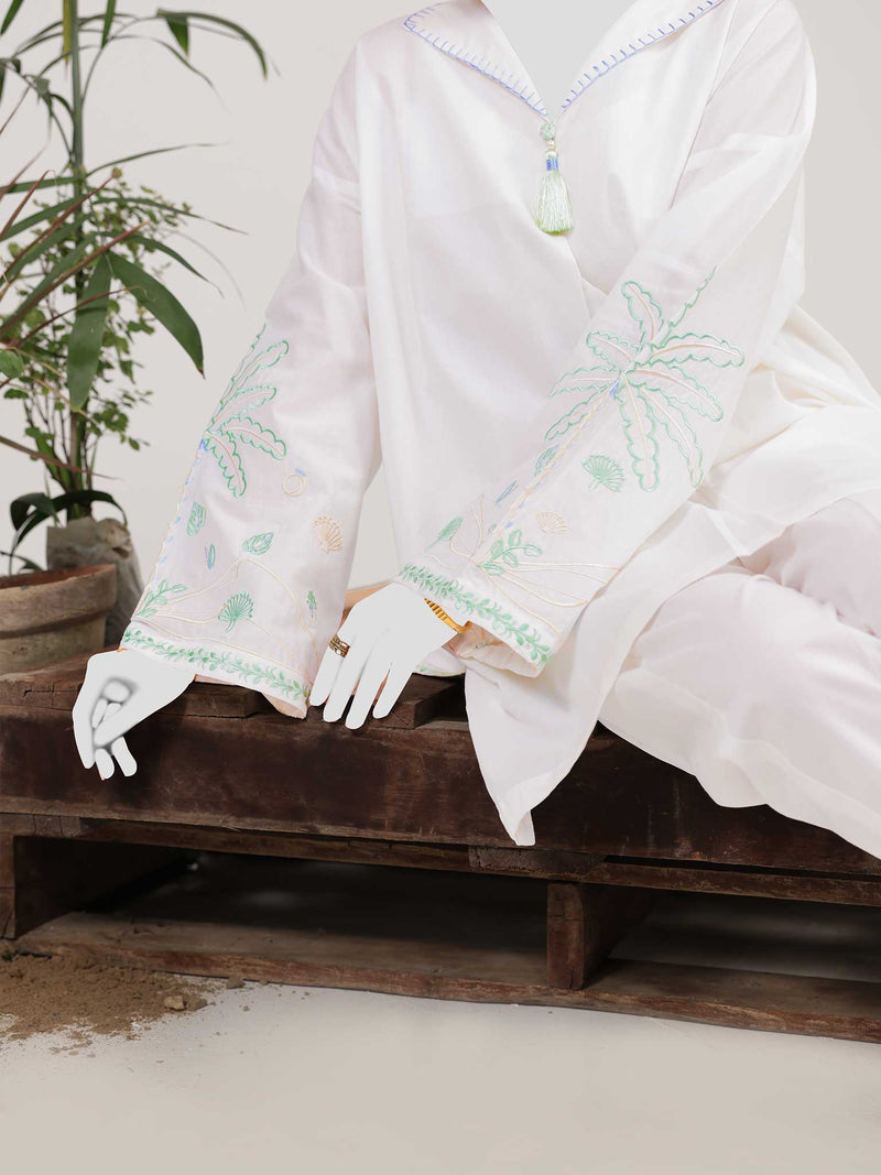 2Pc Stitched Imported Cotton Embroidered Suit | PJ-AZW-08