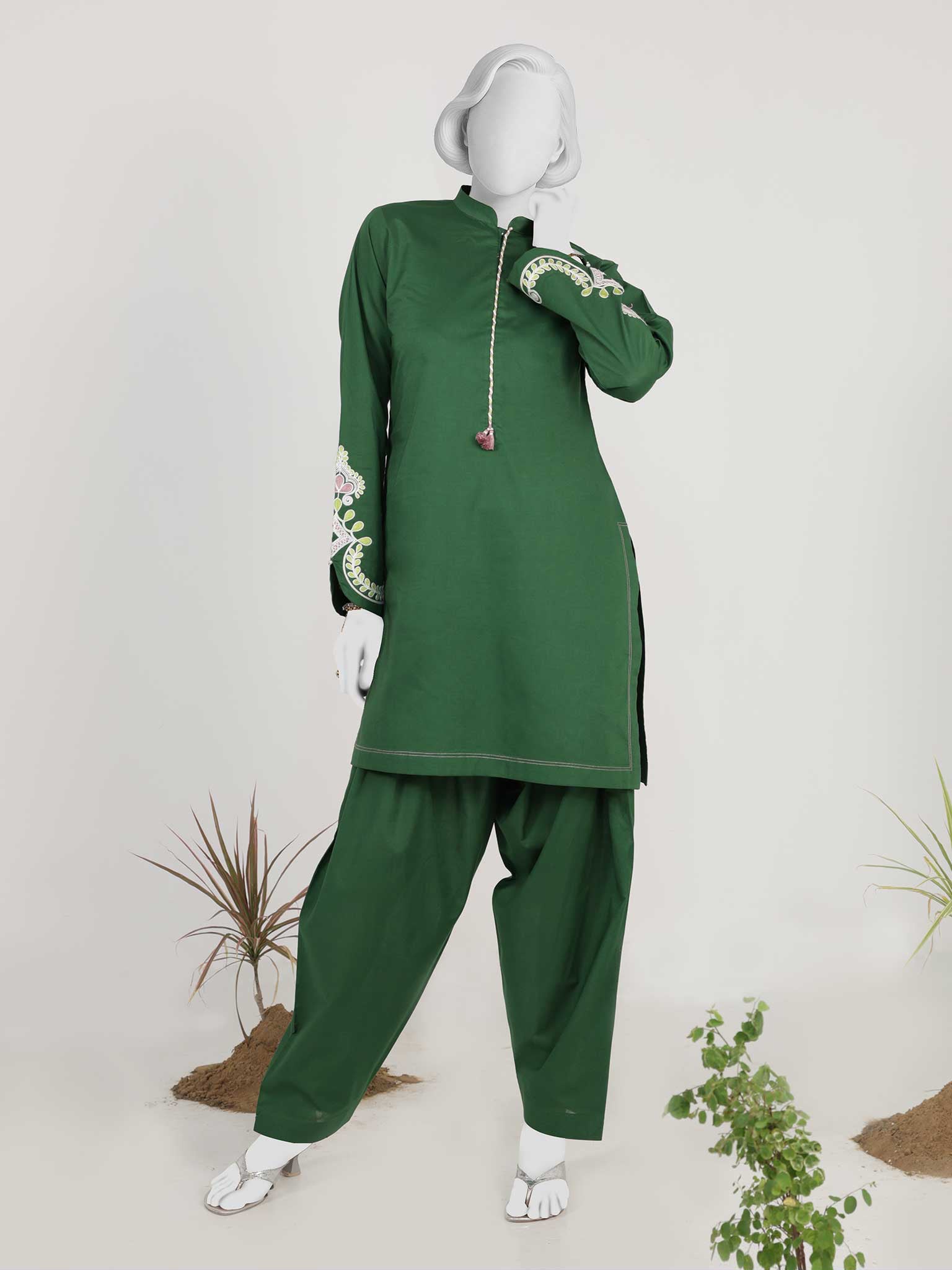 2Pc Stitched Imported Cotton Embroidered Suit | PJ-AZW-11