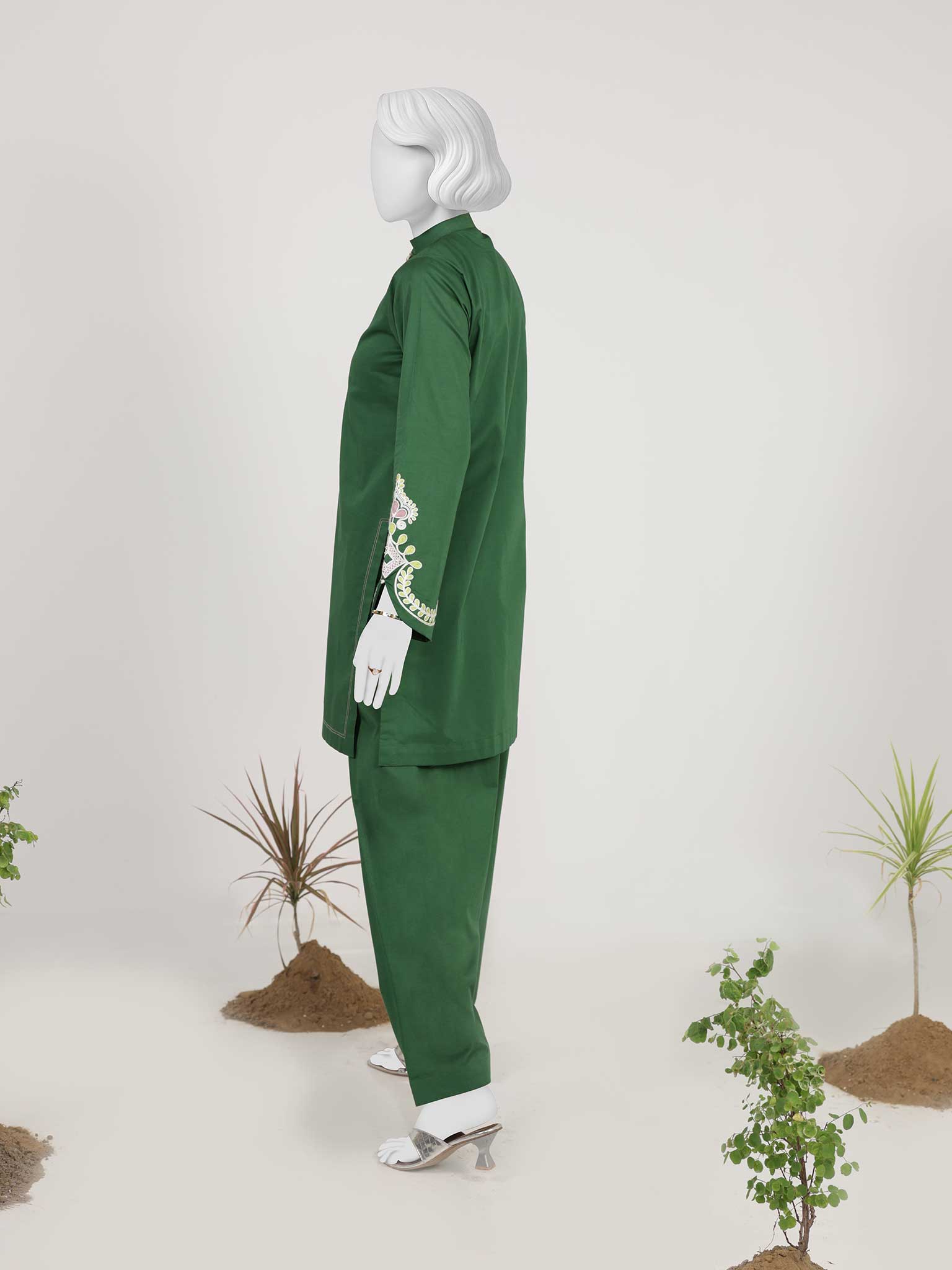 2Pc Stitched Imported Cotton Embroidered Suit | PJ-AZW-11
