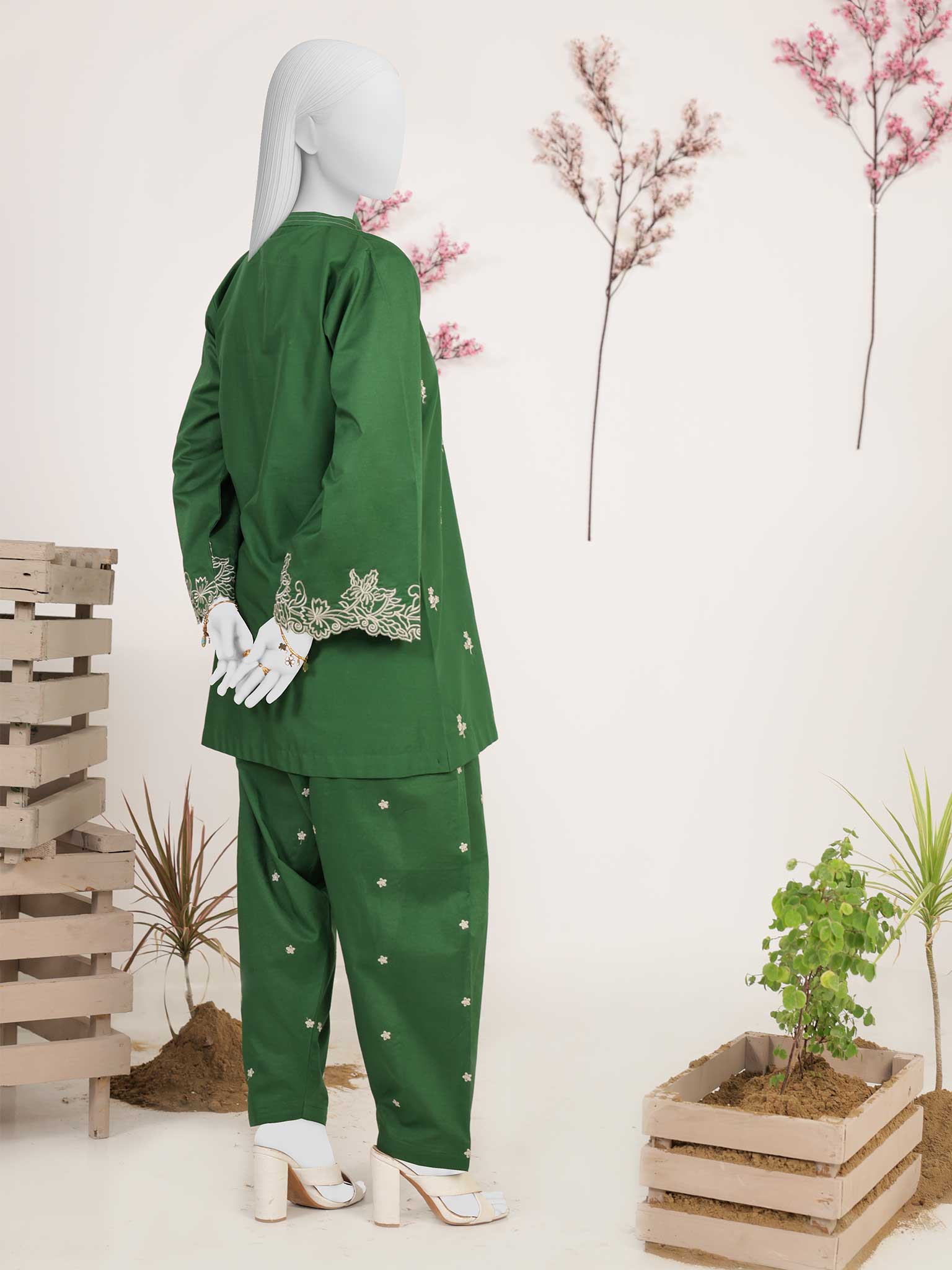 2Pc Stitched Imported Cotton Embroidered Suit | PJ-AZW-13