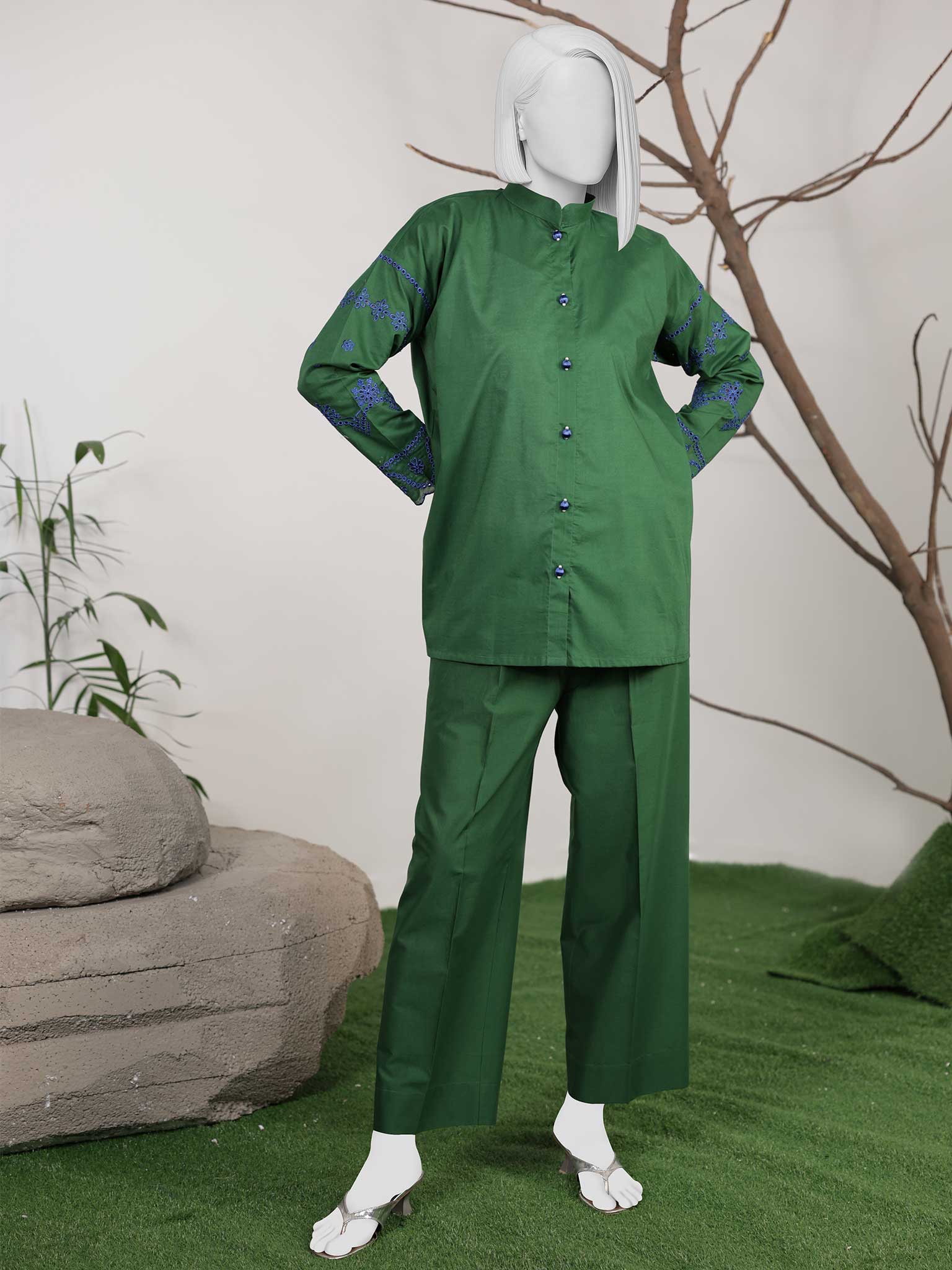 2Pc Stitched Imported Cotton Embroidered Suit | PJ-AZW-15